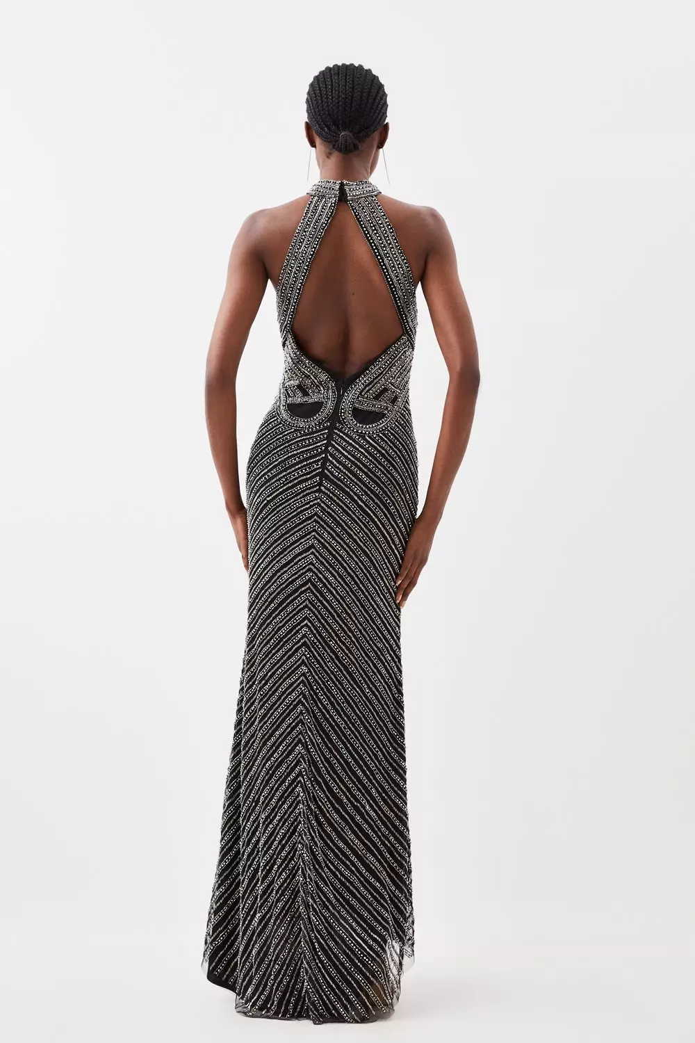 Embellished Beaded Halter Woven Maxi Dress Karen Millen